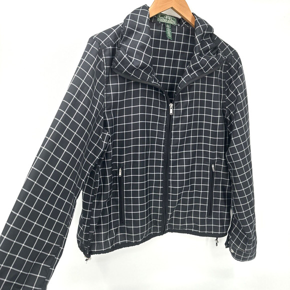 Lauren Active Jacket Womens Large Full Zip Windowpane Check Ralph Lauren - Picture 3 of 9
